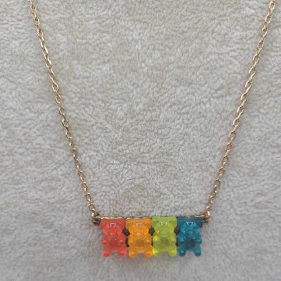 Betsey Johnson delicate Gold Tone Gummy Bear Necklace - Picture 2 of 8